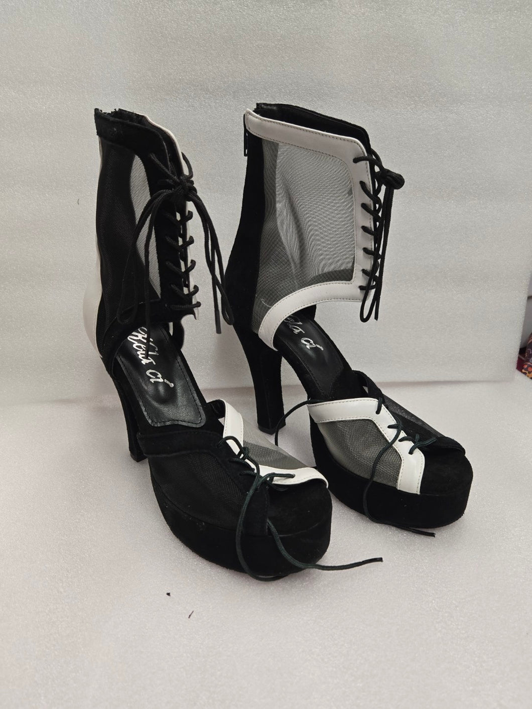 Godiva Chic TWO Platform Dance Boot Black Suede/White Leather ONE-OF-A-KIND